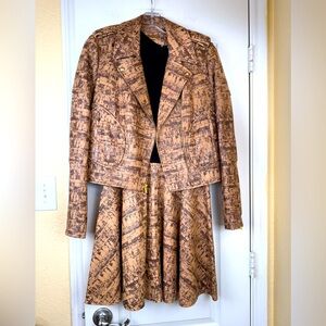 DIANE von FURSTENBERG Cork Print Soft Leather Motorcycle Jacket Dress Set Size 8
